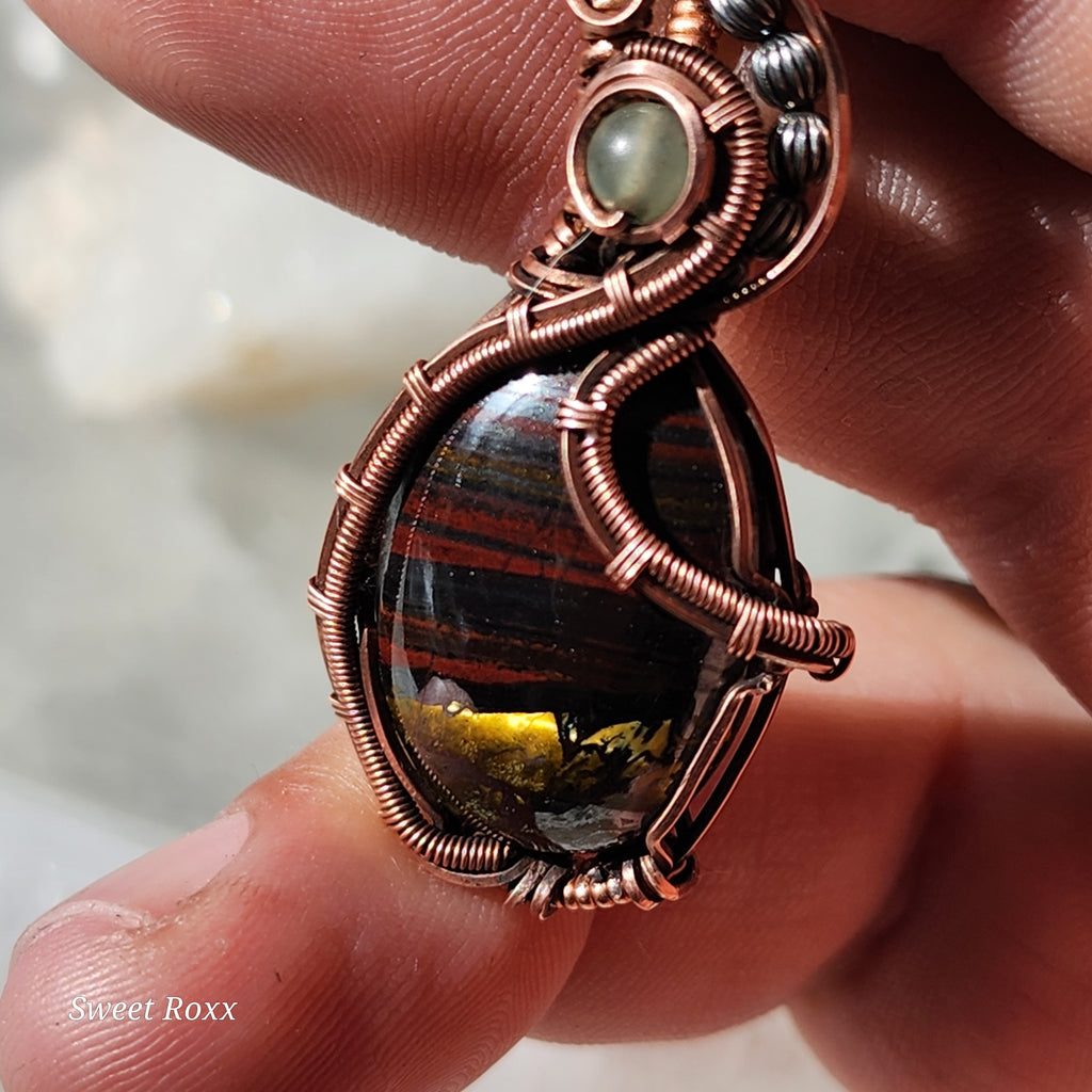 Divine Masculine Tiger Iron Pendant in Vintage Copper