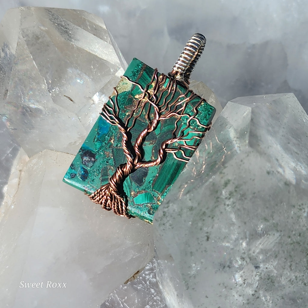Handcrafted Tree of Life Composite Malachite Pendant