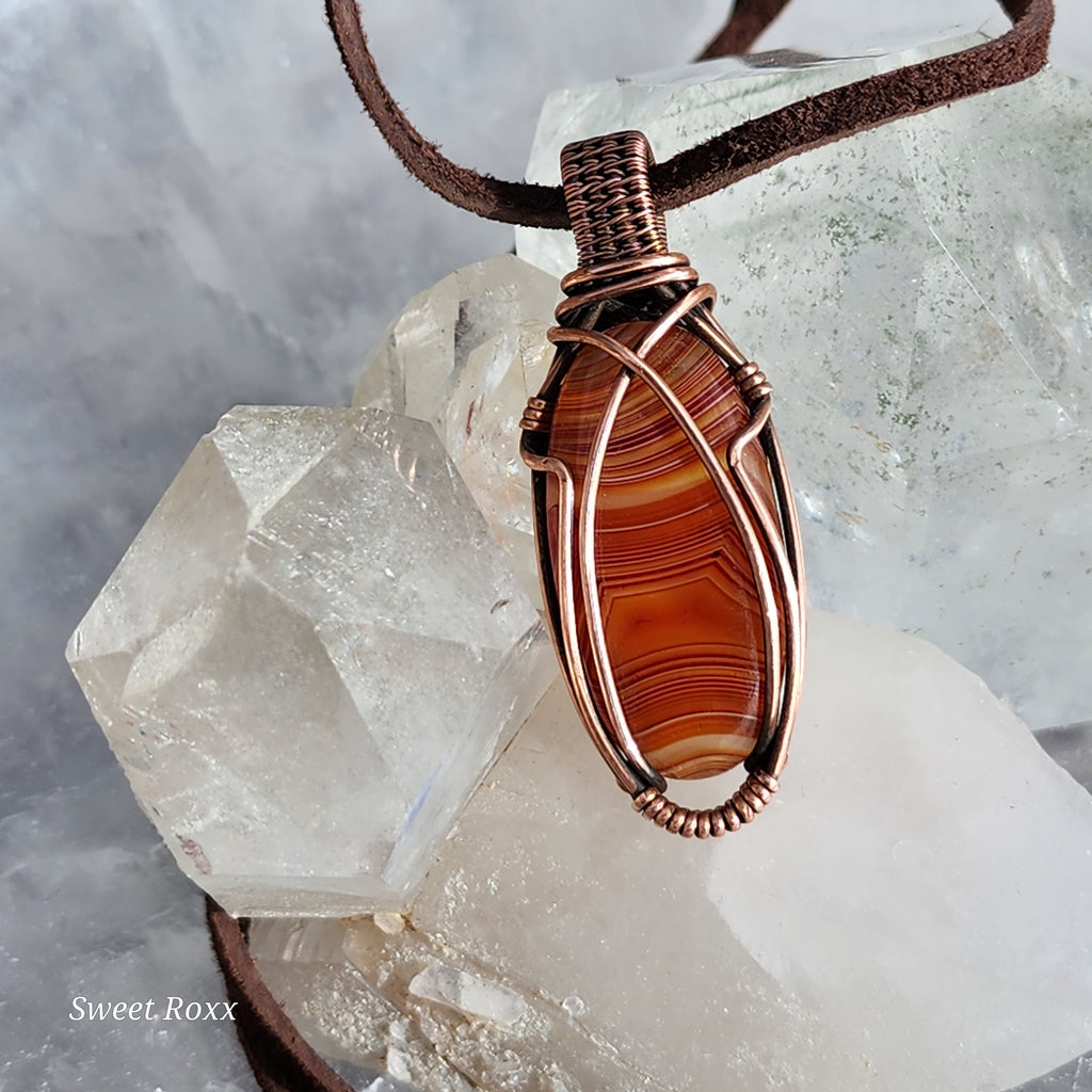 Banded Carnelian Pendant in Vintage Copper