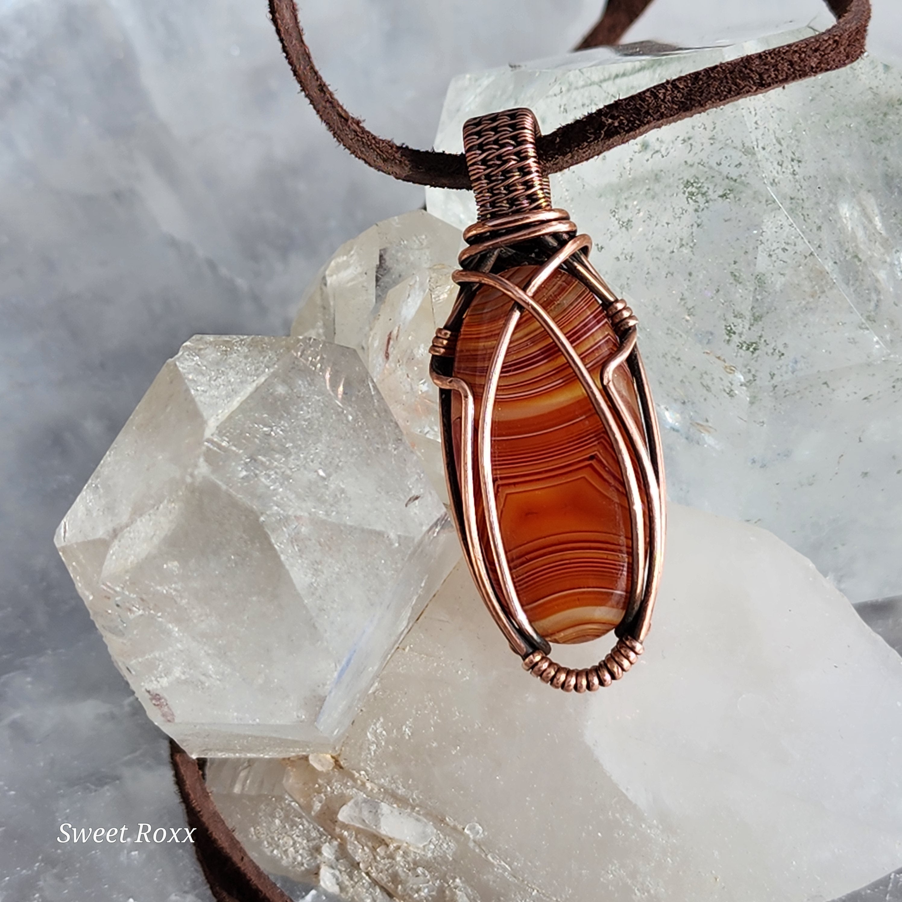 Banded Carnelian Pendant in Vintage Copper