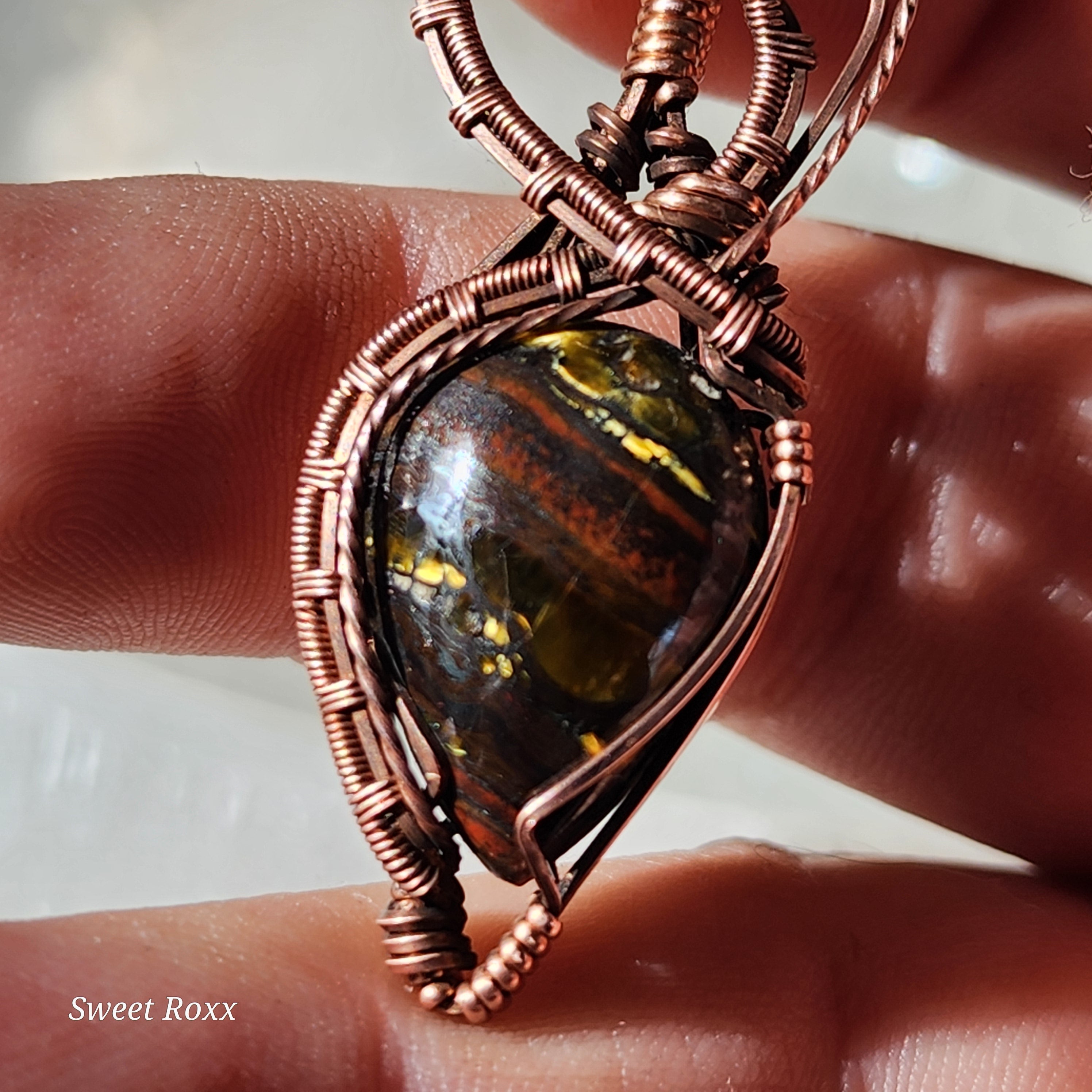 Divine Feminine Tiger Iron Pendant in Vintage Copper