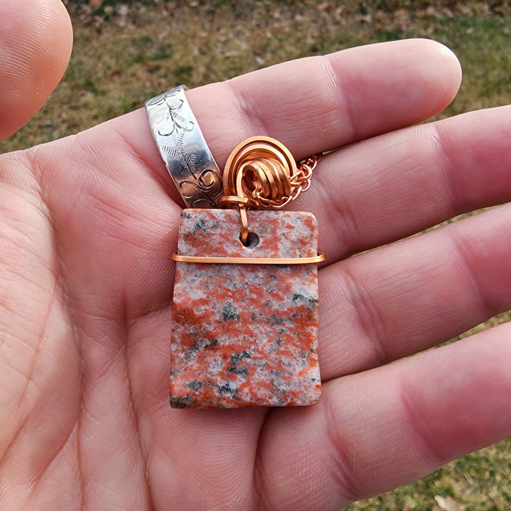 Red Granite Pendant in Copper