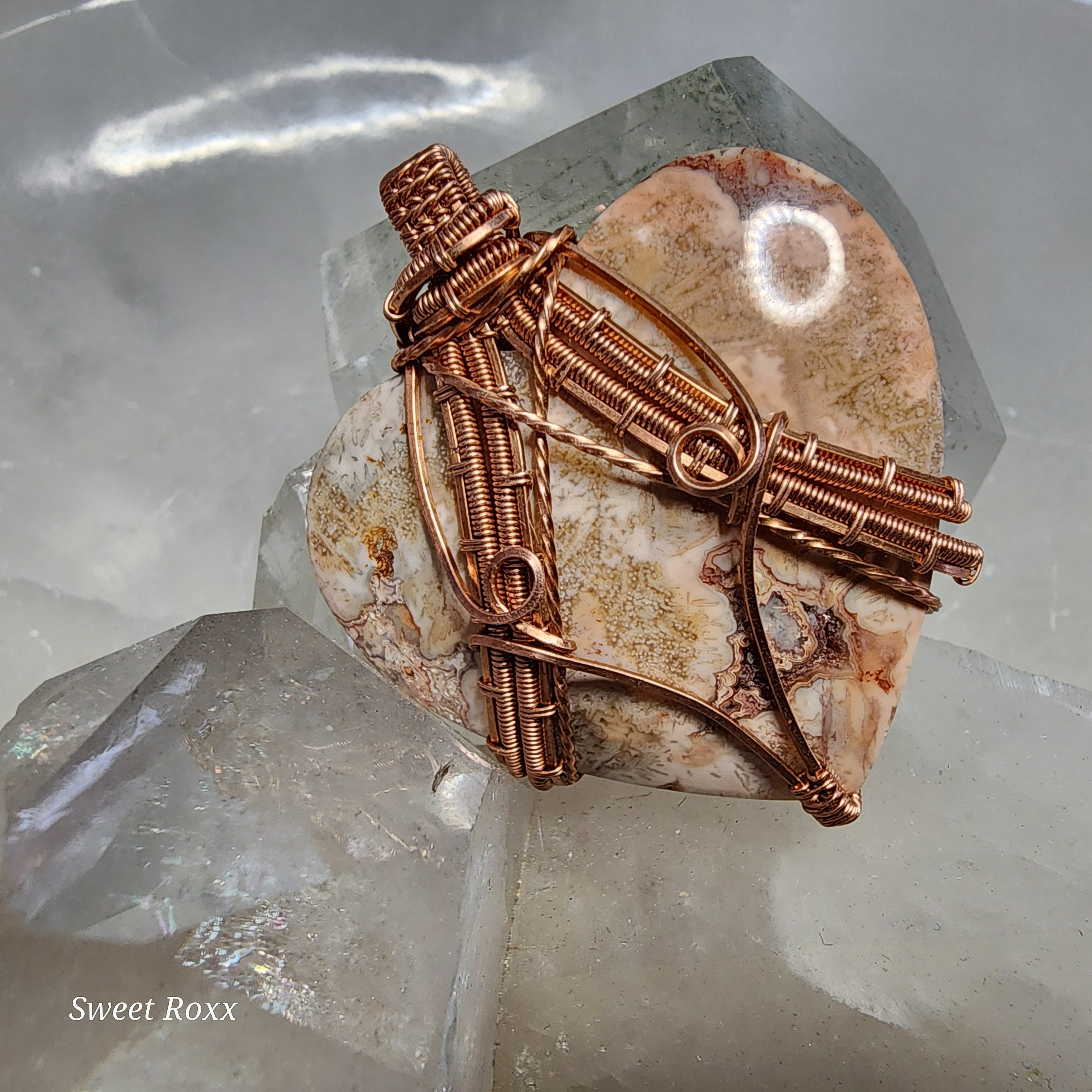 Mexican Crazy Lace Agate Reversible Heart Pendant