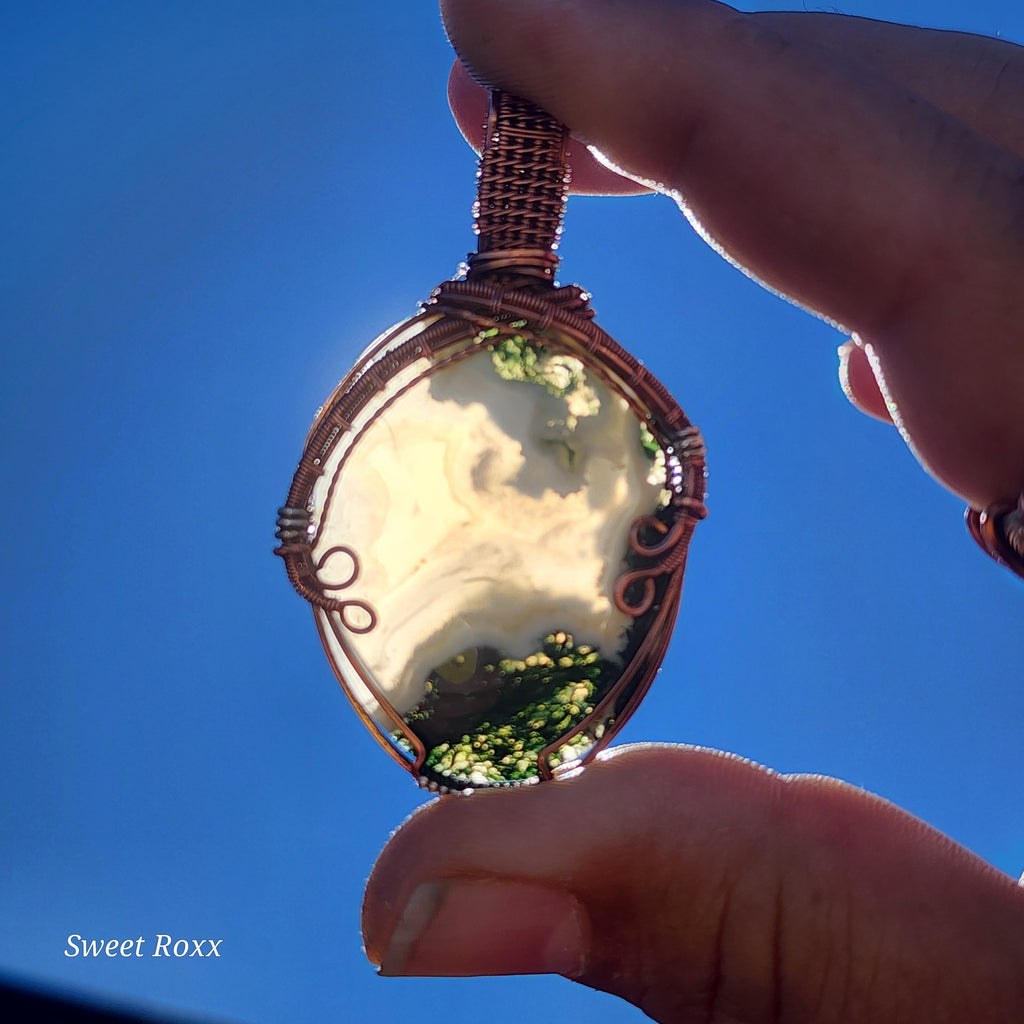 Moss Agate Handcrafted Copper Wire-Wrapped Pendant