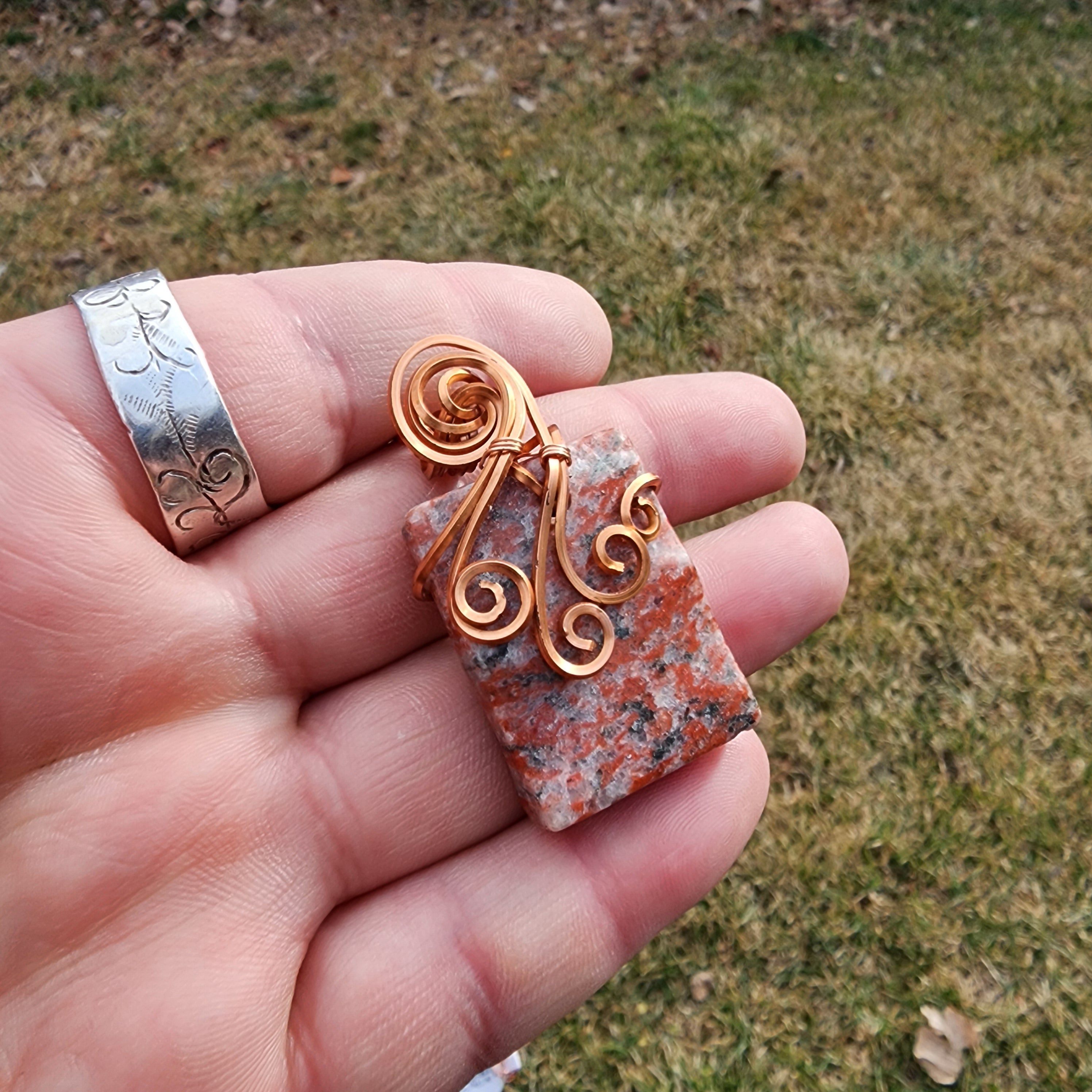 Red Granite Pendant in Copper