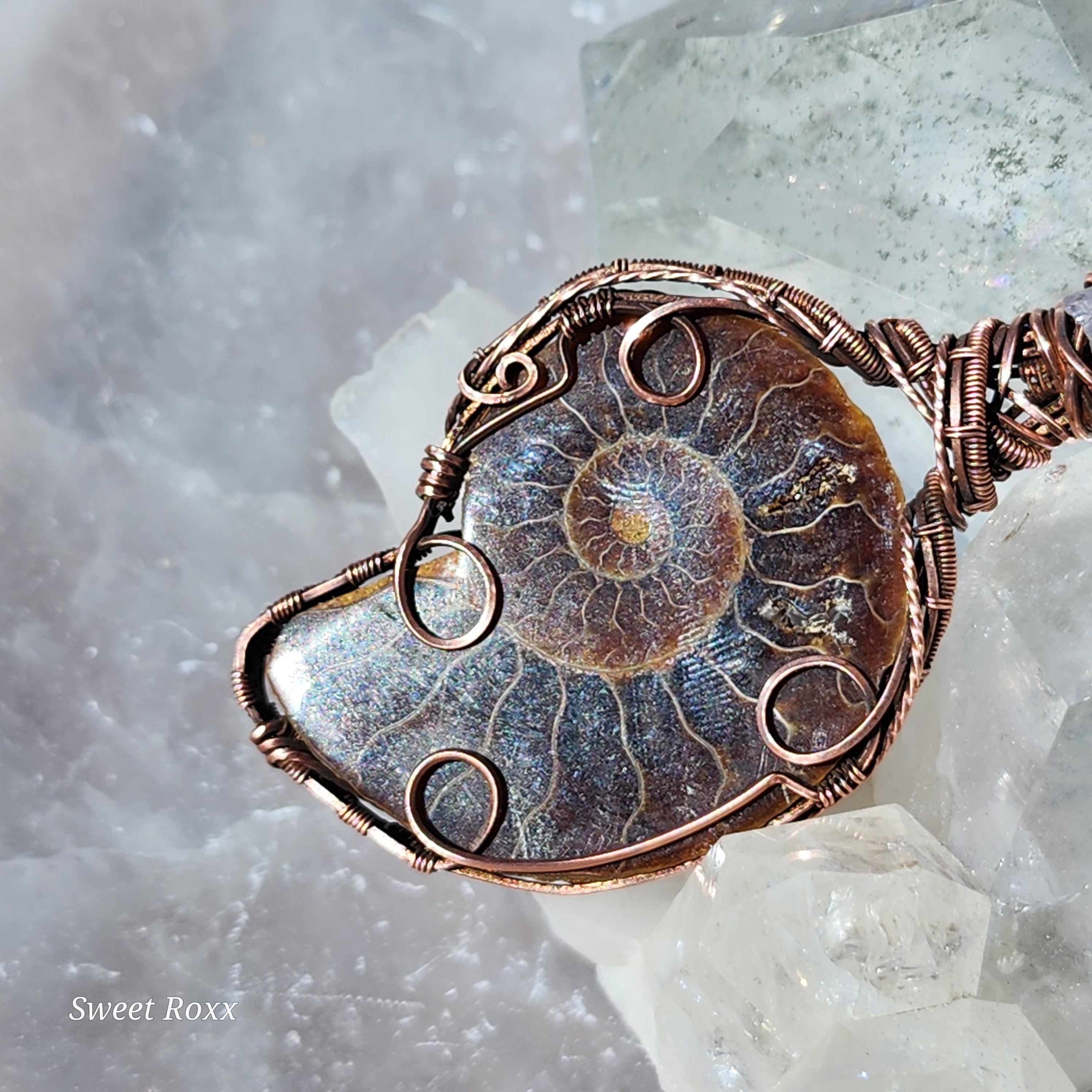 Ammonite with Ametrine in Vintage Copper