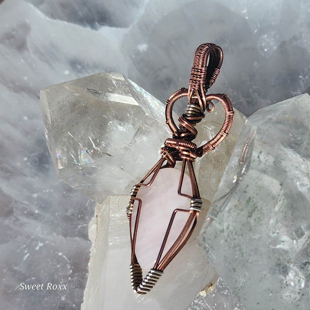 Handcrafted Rose Quartz Wire-Wrapped Pendant