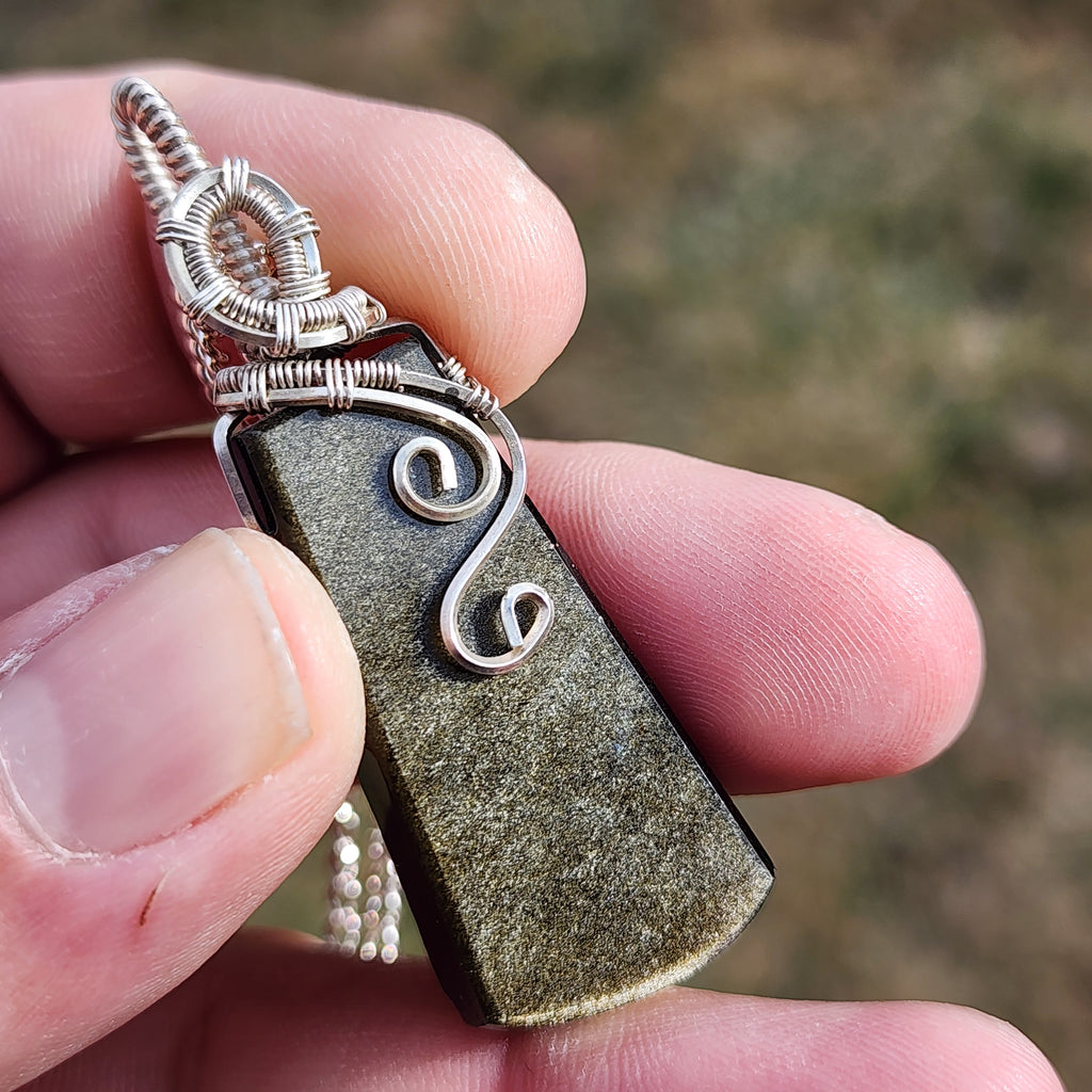 Gold Sheen Obsidian Pendant in Sterling Silver