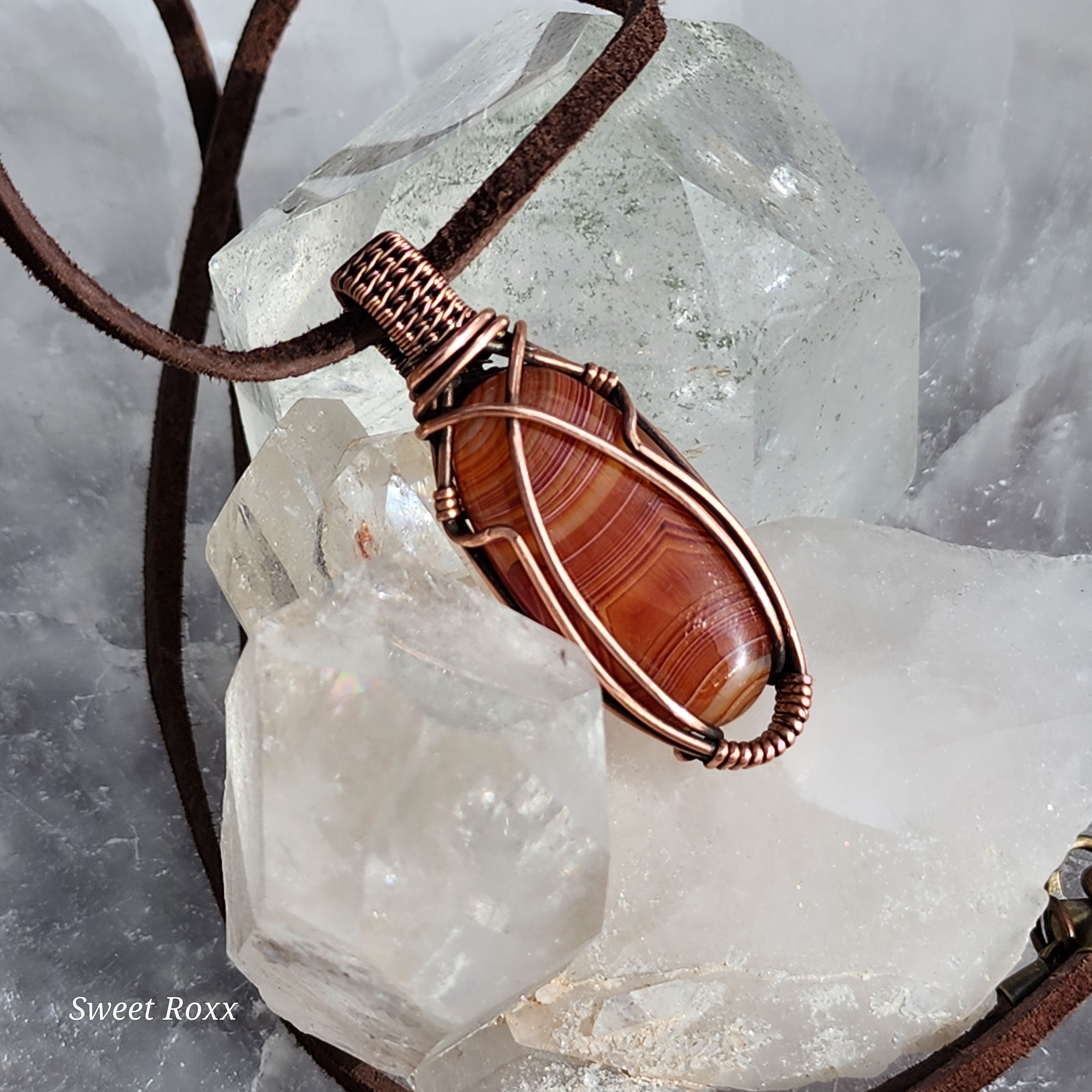 Banded Carnelian Pendant in Vintage Copper