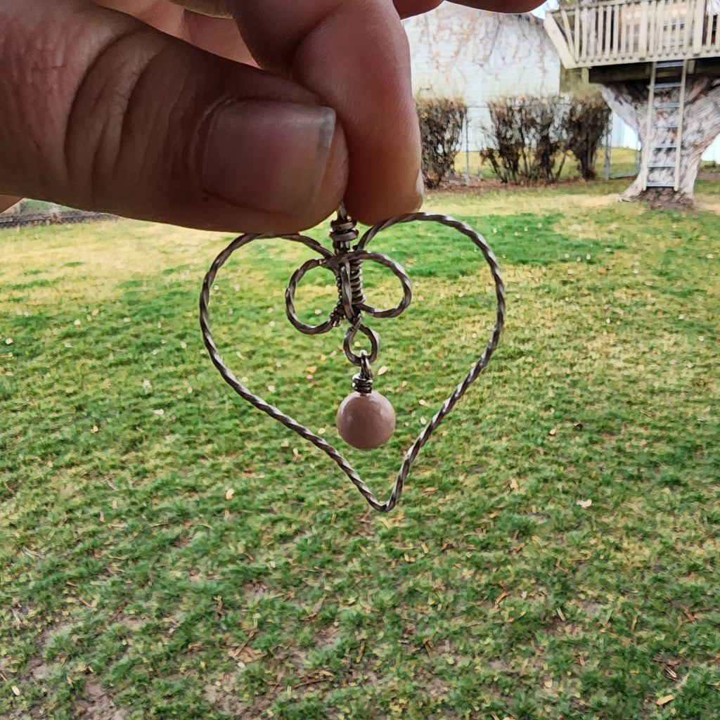 Pink Opal Heart Pendant in Sterling Silver