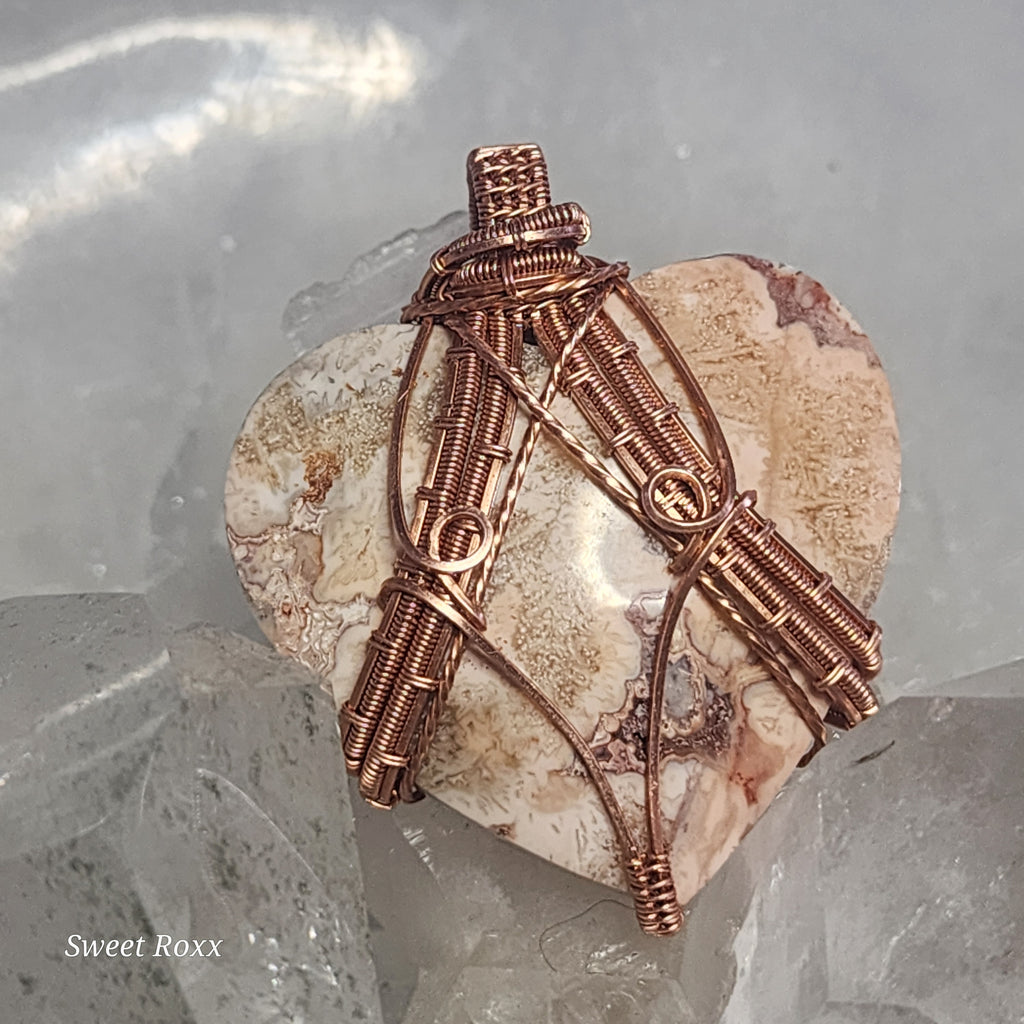 Mexican Crazy Lace Agate Reversible Heart Pendant