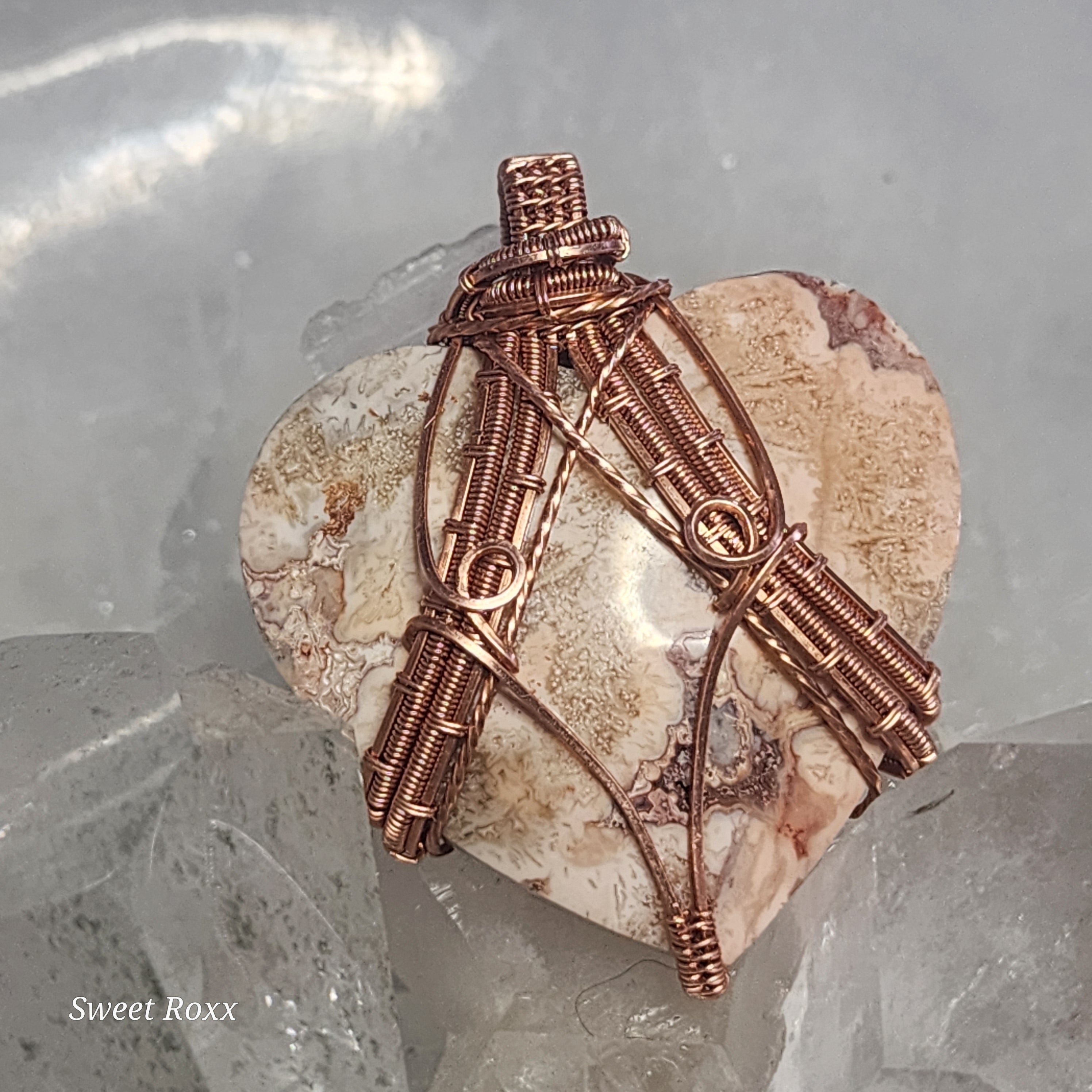 Mexican Crazy Lace Agate Reversible Heart Pendant