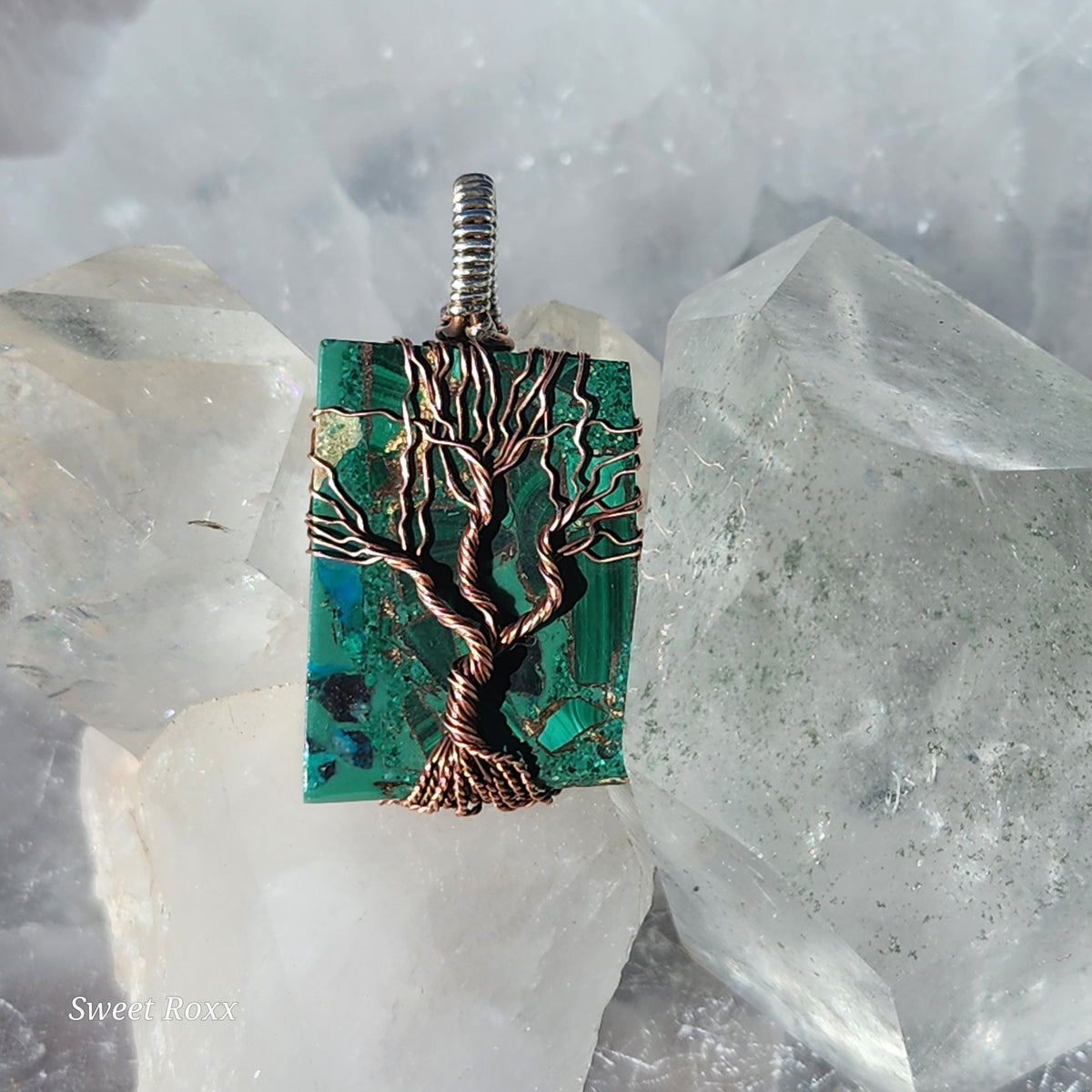 Handcrafted Tree of Life Composite Malachite Pendant