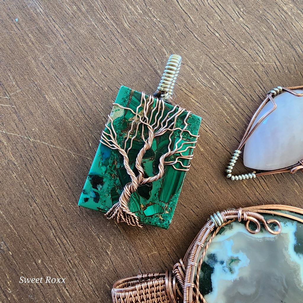 Handcrafted Tree of Life Composite Malachite Pendant