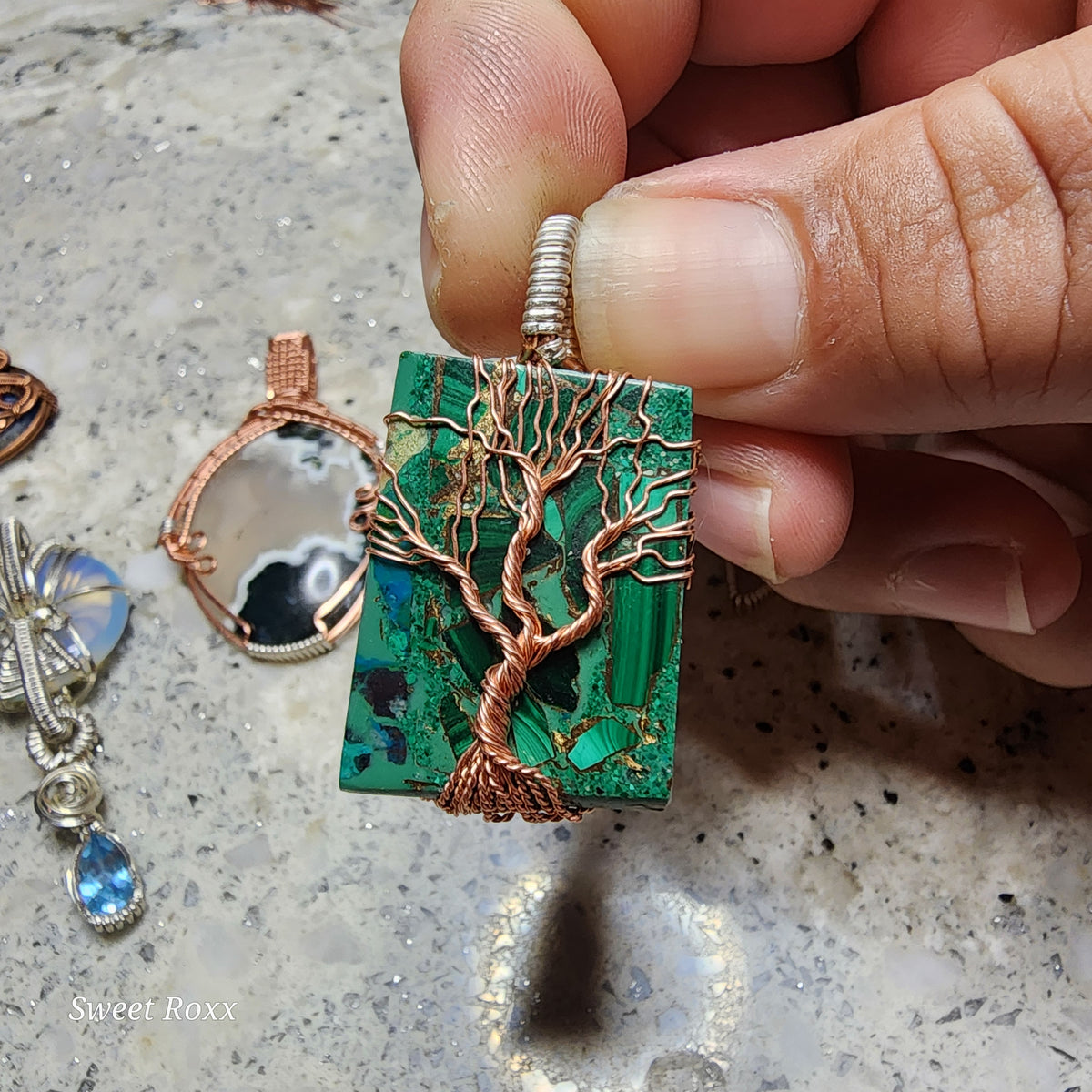 Handcrafted Tree of Life Composite Malachite Pendant
