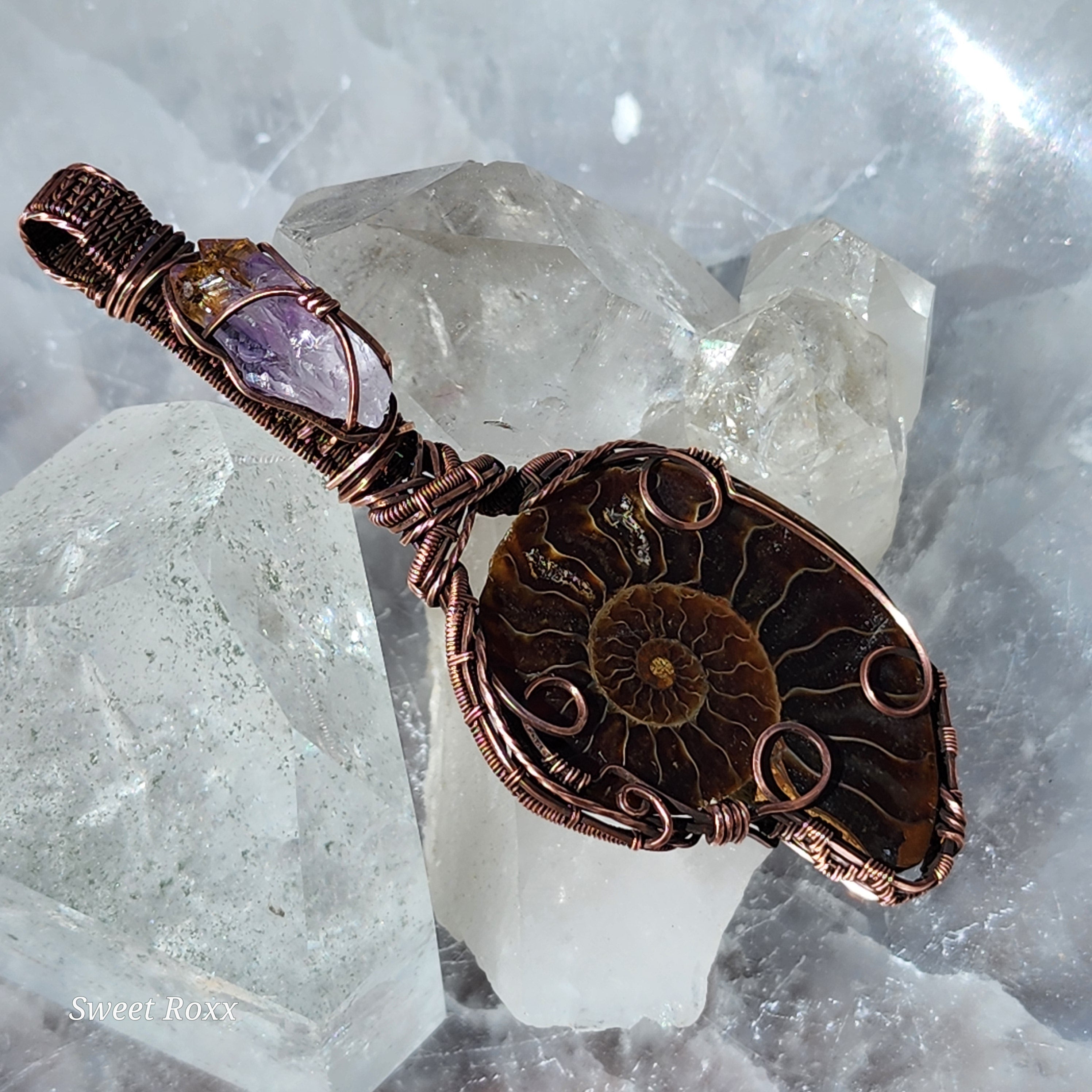 Ammonite with Ametrine in Vintage Copper