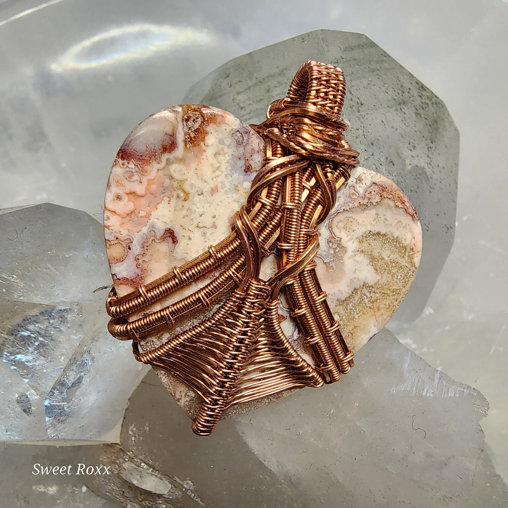 Mexican Crazy Lace Agate Reversible Heart Pendant