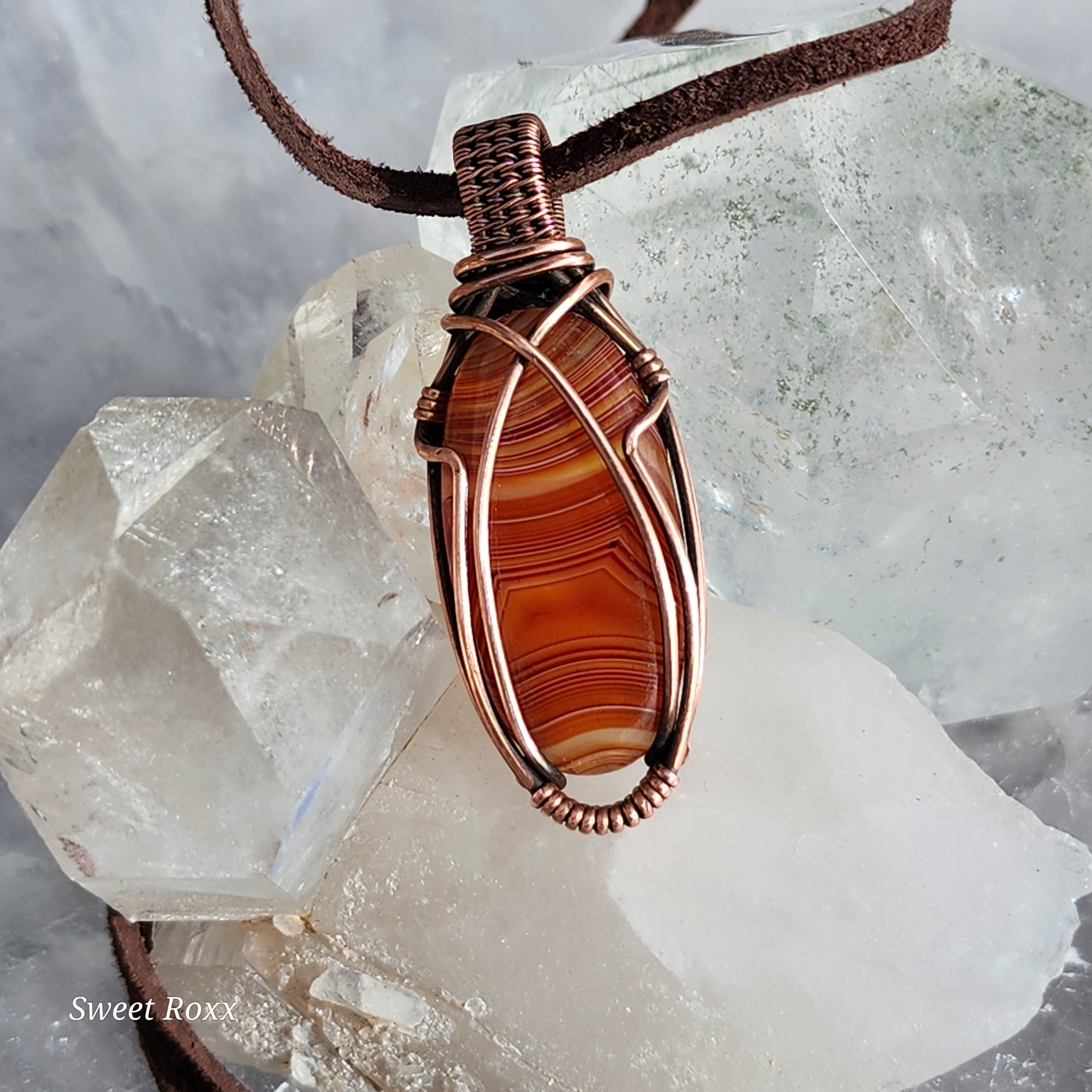 Banded Carnelian Pendant in Vintage Copper