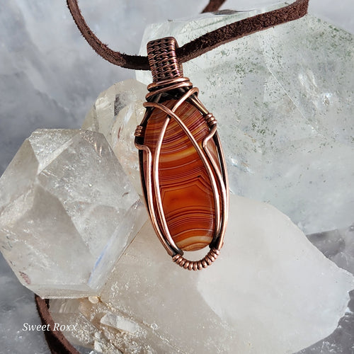 Banded Carnelian Pendant in Vintage Copper