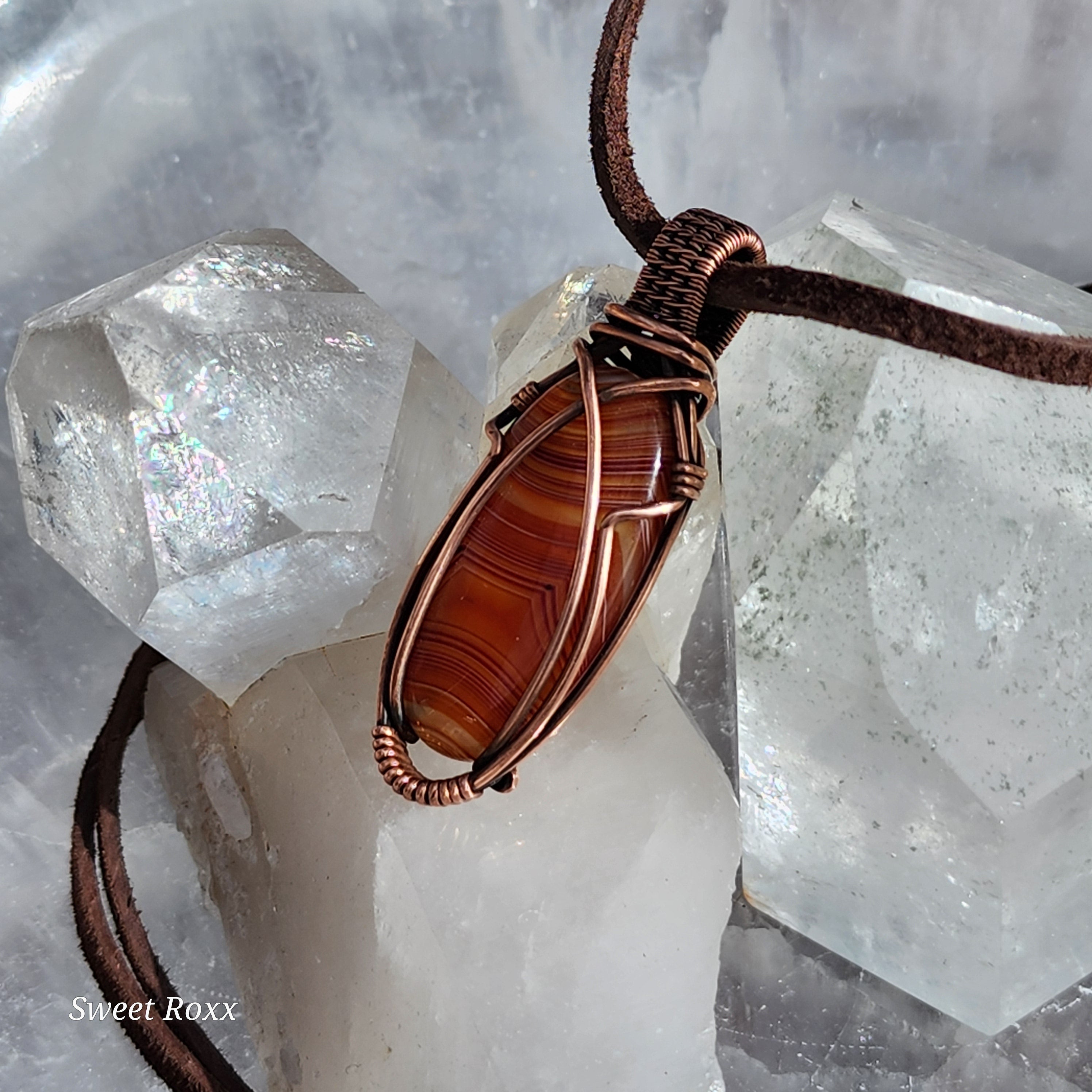 Banded Carnelian Pendant in Vintage Copper