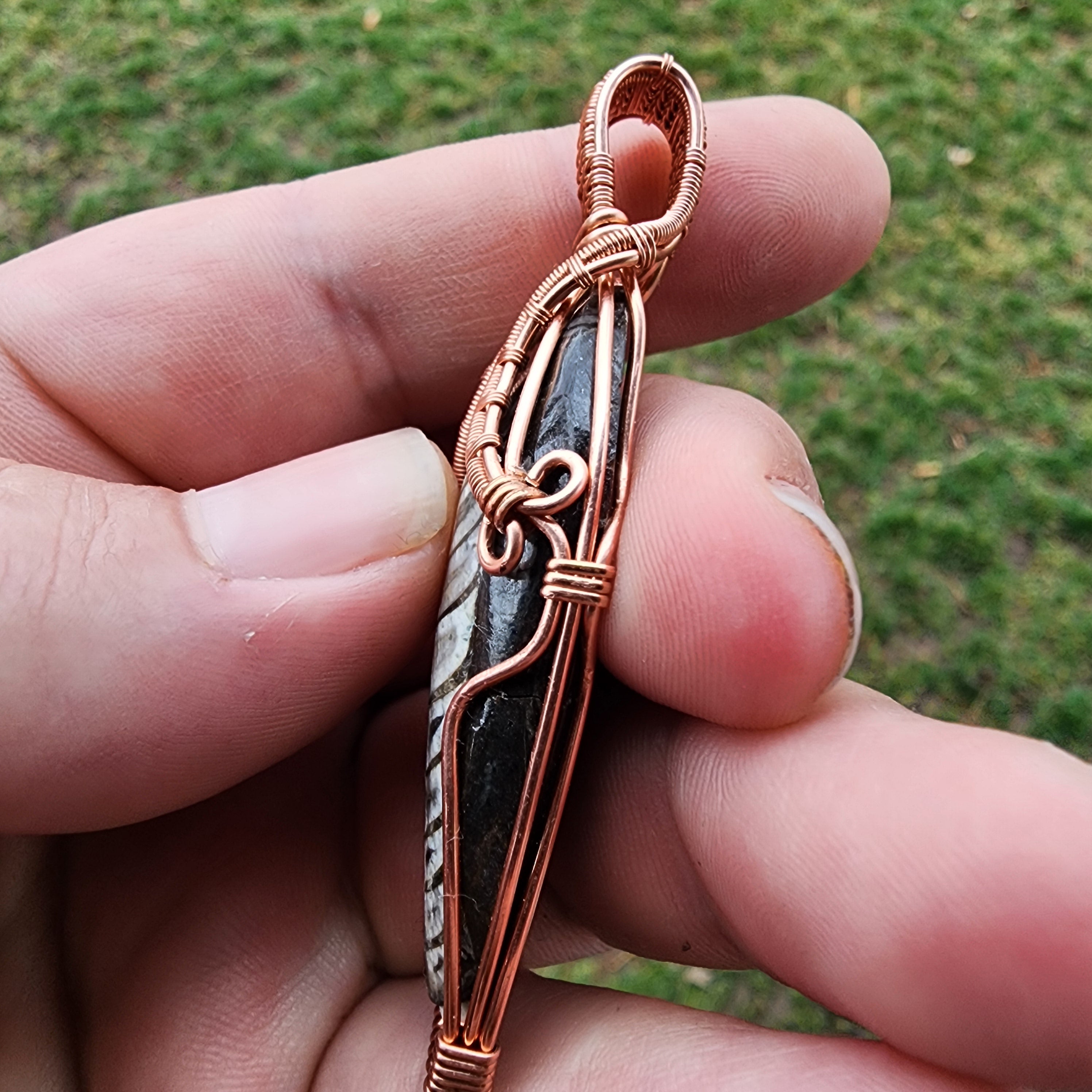 Orthoceras Fossil Pendant in Vintage Copper