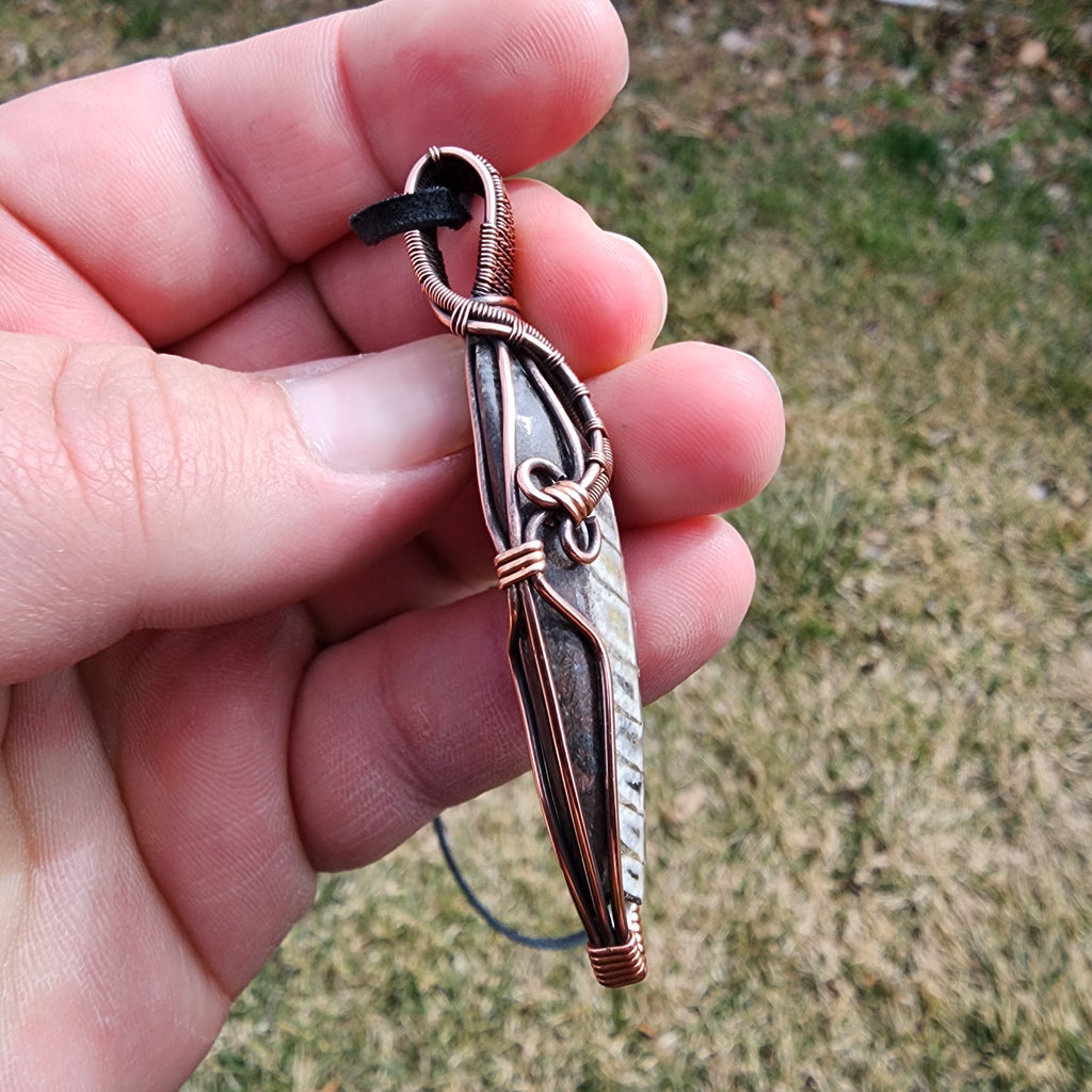 Orthoceras Fossil Pendant in Vintage Copper