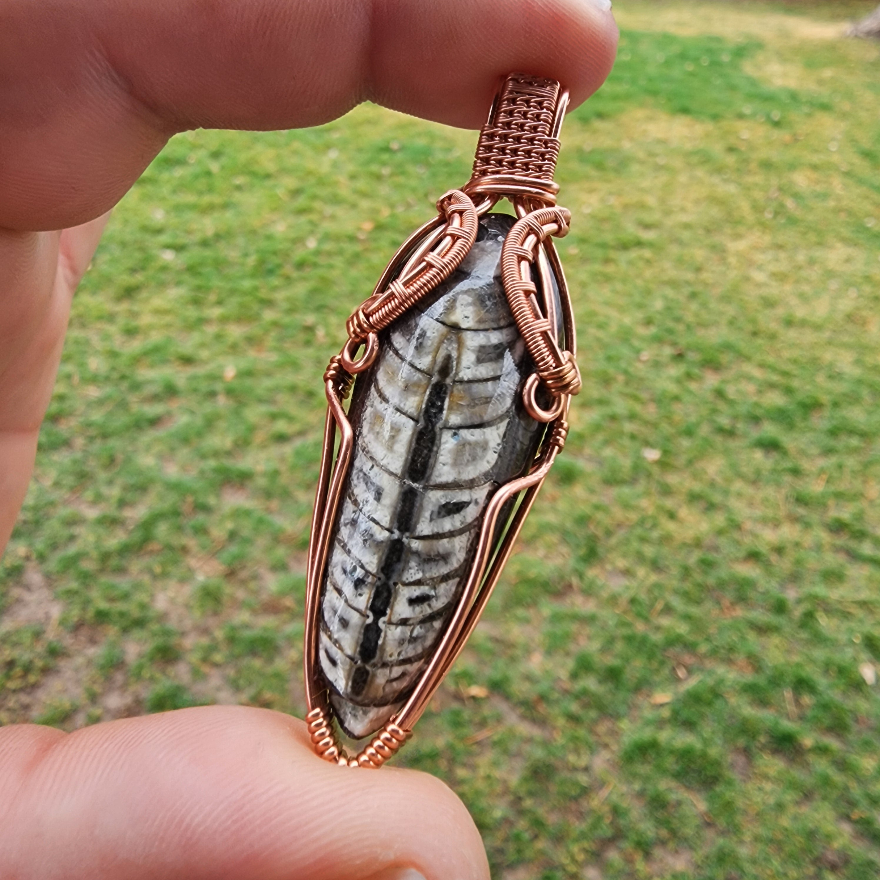 Orthoceras Fossil Pendant in Vintage Copper