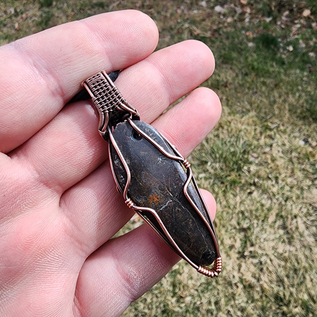 Orthoceras Fossil Pendant in Vintage Copper