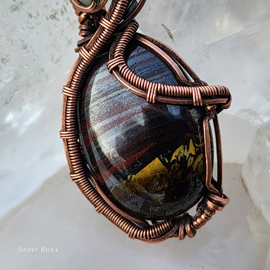 Divine Masculine Tiger Iron Pendant in Vintage Copper