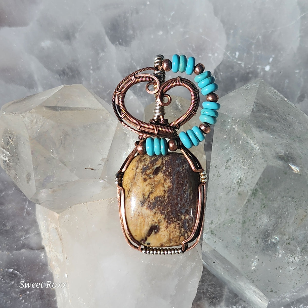 Handcrafted Petrified Wood & Turquoise Talisman