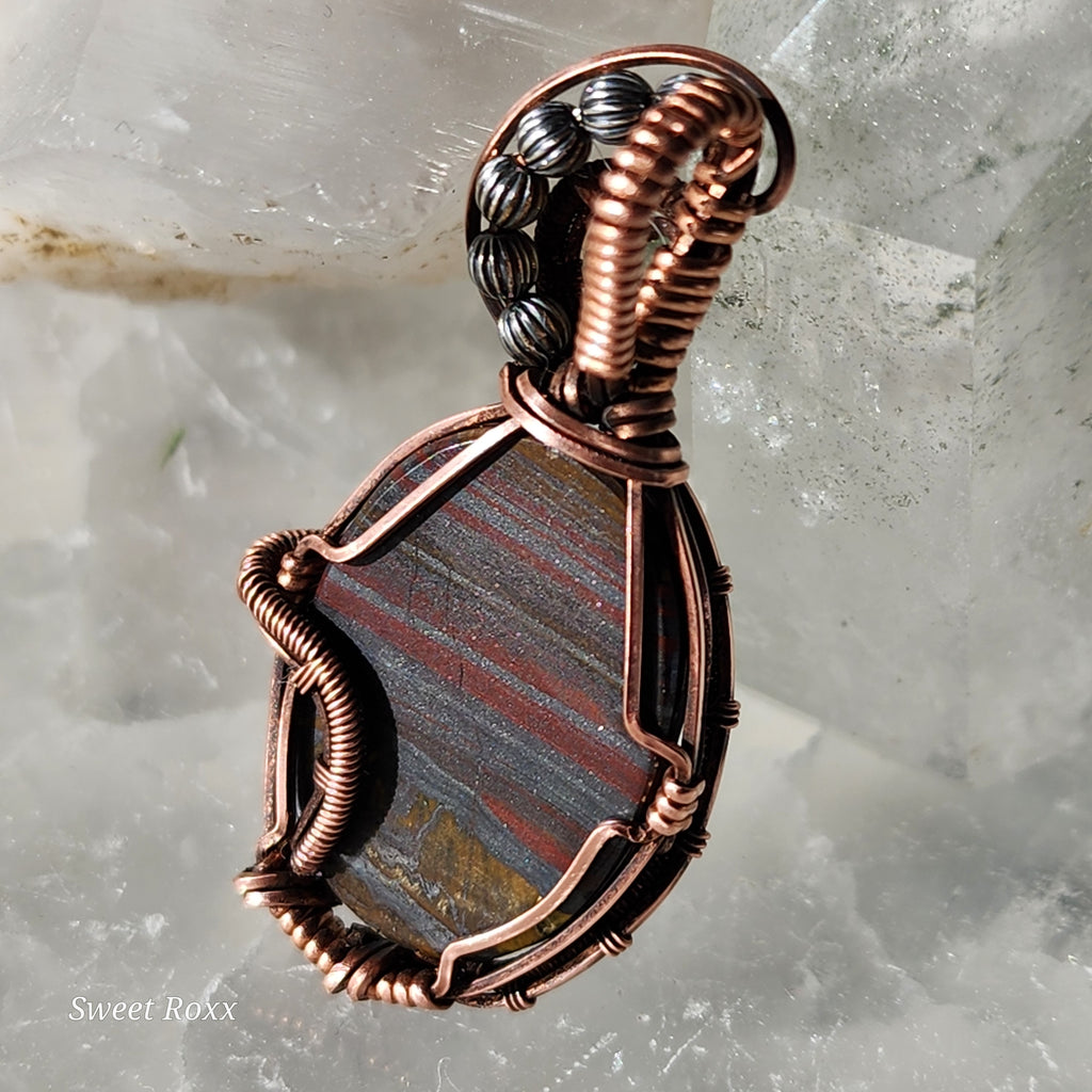 Divine Masculine Tiger Iron Pendant in Vintage Copper